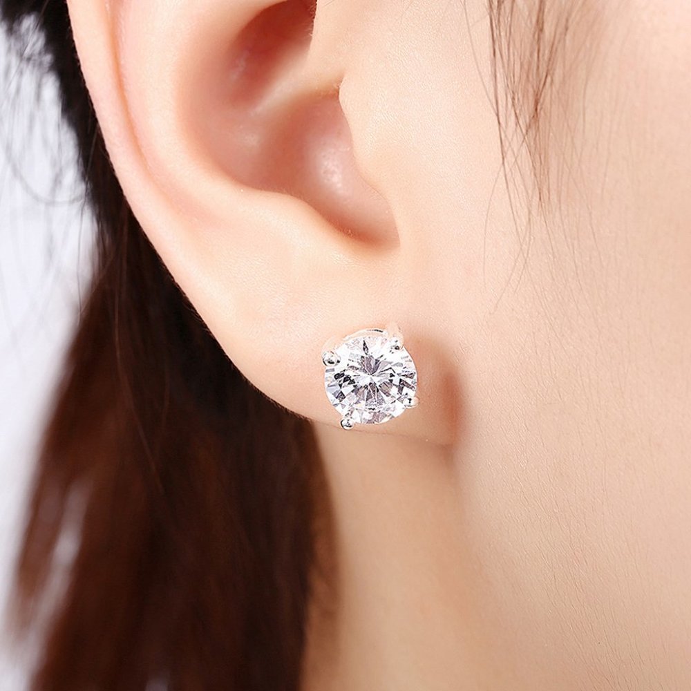 "6MM S925 Sterling Silver CZ Stud Earrings for Women/Girl, US19251015 - Picture 7 of 13